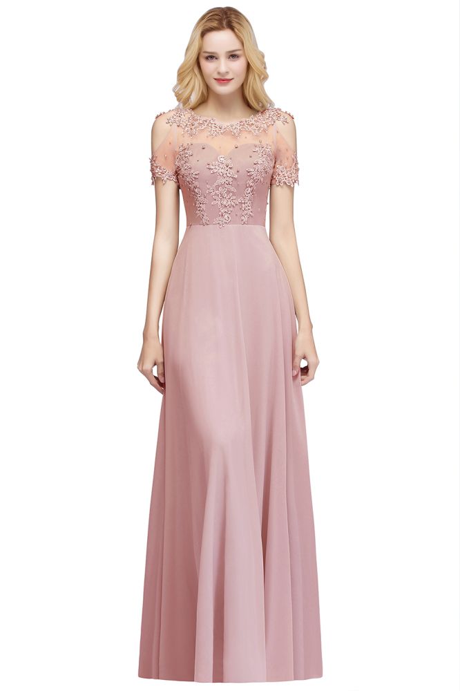 Vestidos de fiesta de gasa con apliques largos y escote ilusión