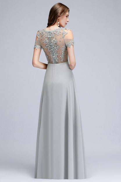 Vestidos de fiesta de gasa con apliques largos y escote ilusión