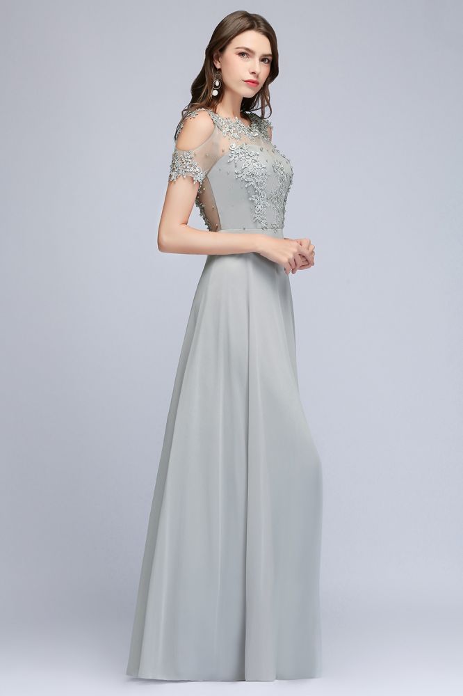 Vestidos de fiesta de gasa con apliques largos y escote ilusión