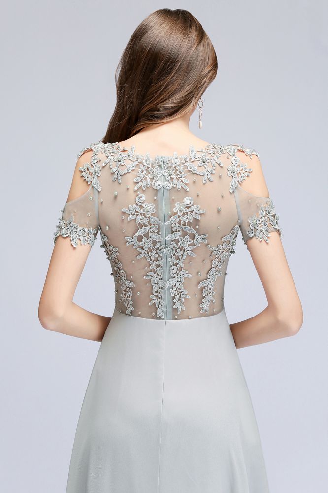 Vestidos de fiesta de gasa con apliques largos y escote ilusión