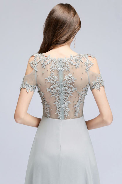 Vestidos de fiesta de gasa con apliques largos y escote ilusión