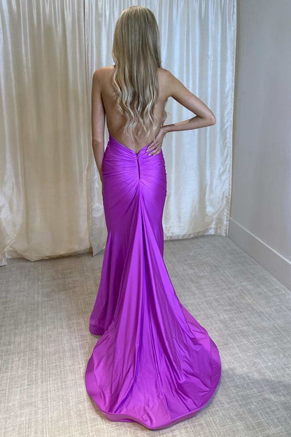 Ilse | Purple Halter Open Back Trumpet Long Formal Dress