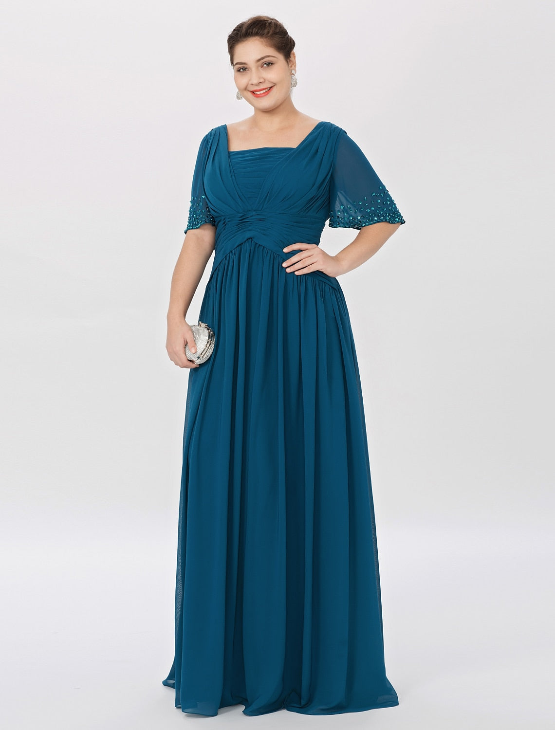 Vestidos para madre de la novia de corte A/princesa, escote cuadrado y largo hasta el suelo