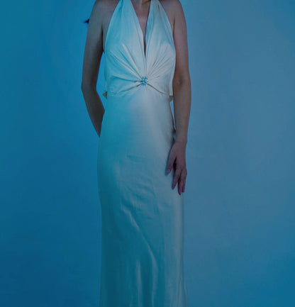 100% Mulberry Silk Jewel Halter Neck Dress Gown