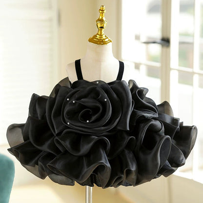 Vestido de organza con flores 3D hasta la rodilla para fiesta de primer cumpleaños de niña