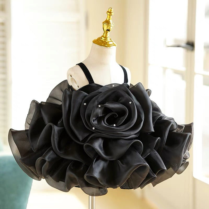 Vestido de organza con flores 3D hasta la rodilla para fiesta de primer cumpleaños de niña