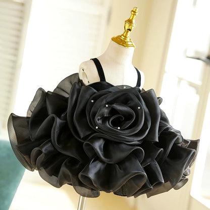 Vestido de organza con flores 3D hasta la rodilla para fiesta de primer cumpleaños de niña