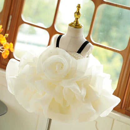 Vestido de organza con flores 3D hasta la rodilla para fiesta de primer cumpleaños de niña