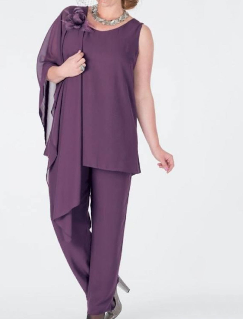 Trajes de pantalón de gasa con chaqueta para madre de la novia