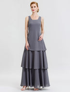 Vestidos de madre de la novia de corte A/princesa con escote redondo y largo hasta el suelo