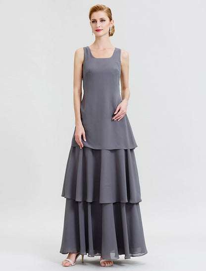 Vestidos de madre de la novia de corte A/princesa con escote redondo y largo hasta el suelo