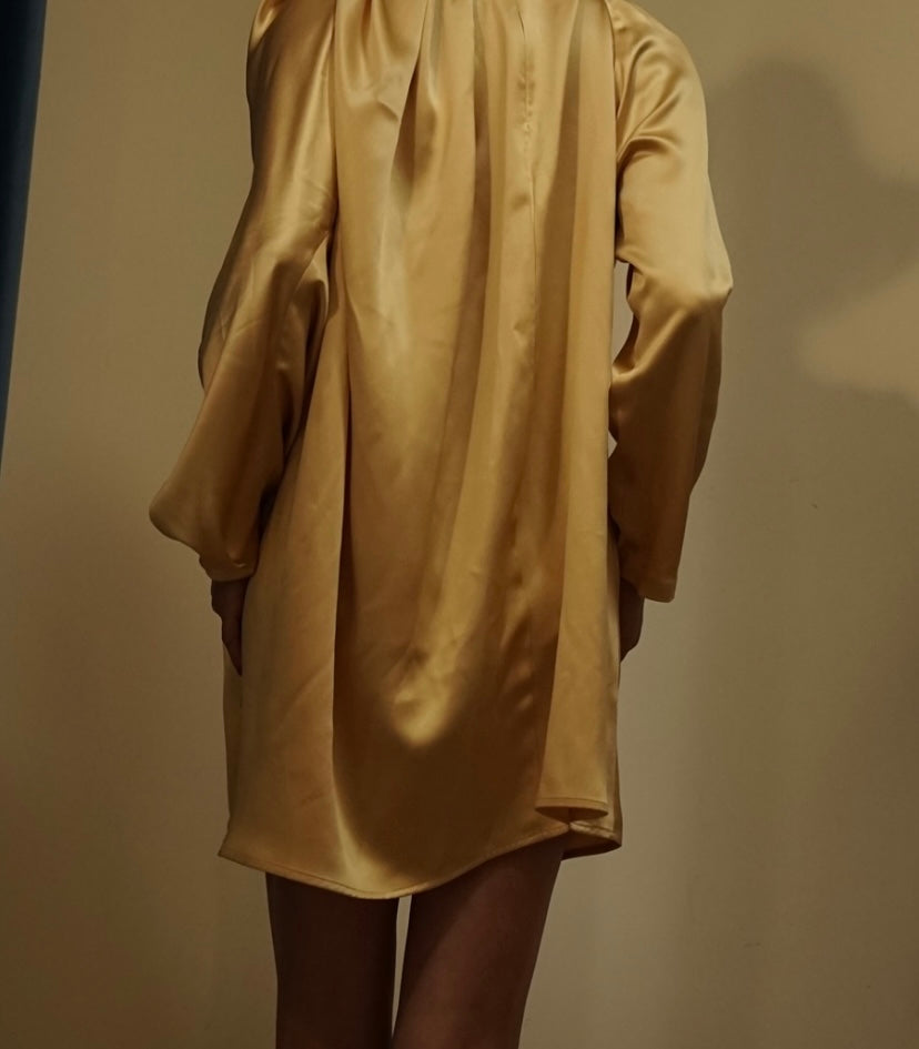 Gold Mulberry Silk Mini Dress