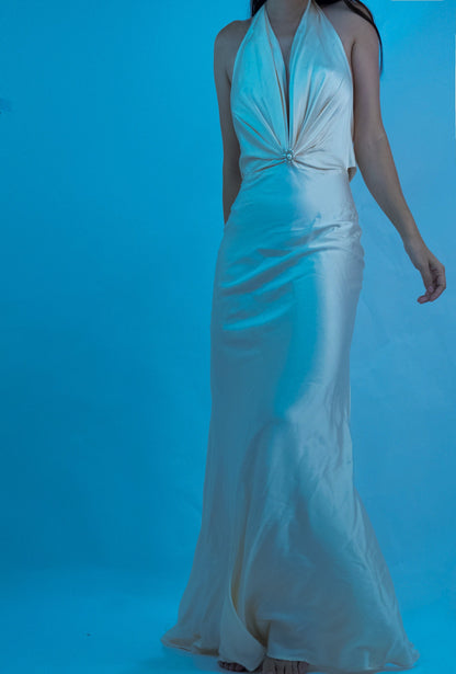 100% Mulberry Silk Jewel Halter Neck Dress Gown
