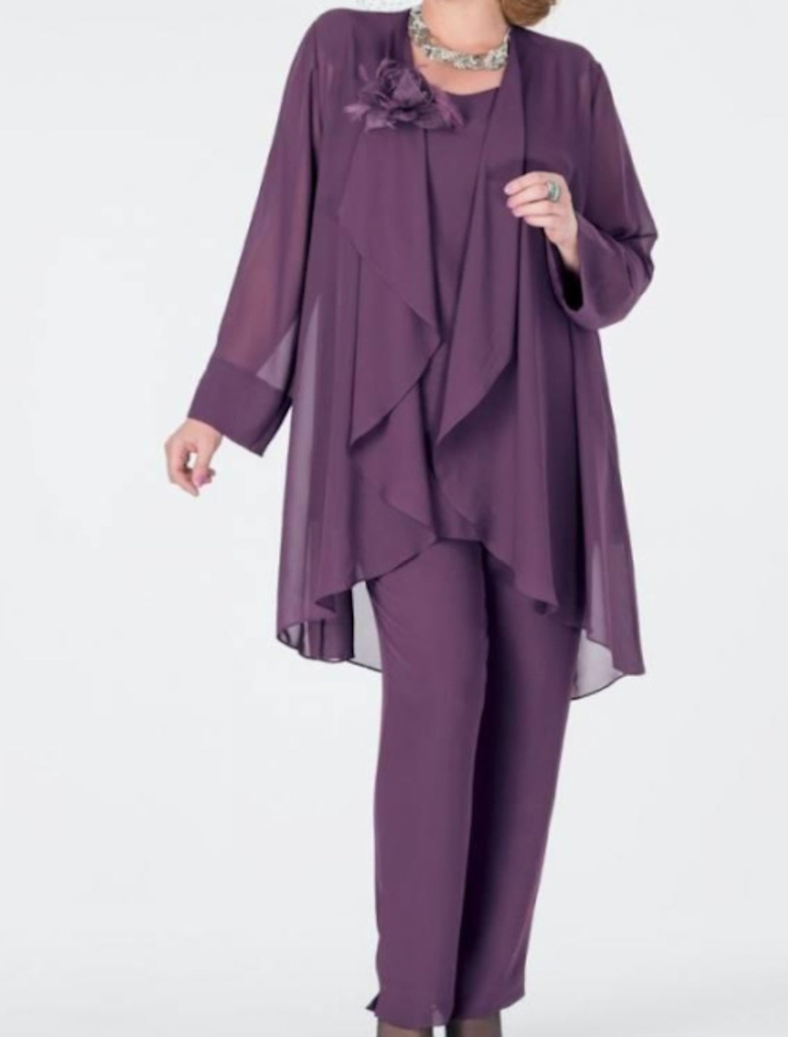 Chiffon-Hosenanzüge für die Mutter der Braut mit Jacke 