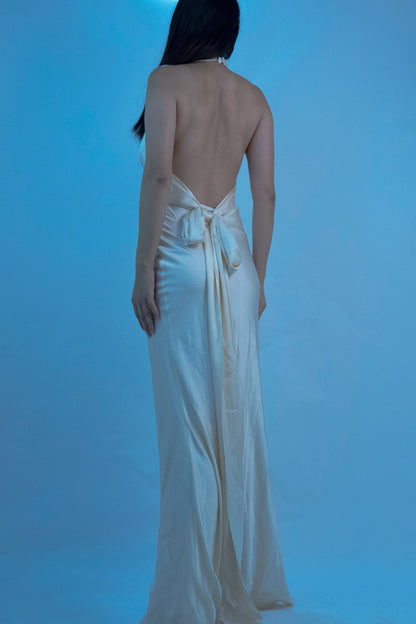 100% Mulberry Silk Jewel Halter Neck Dress Gown