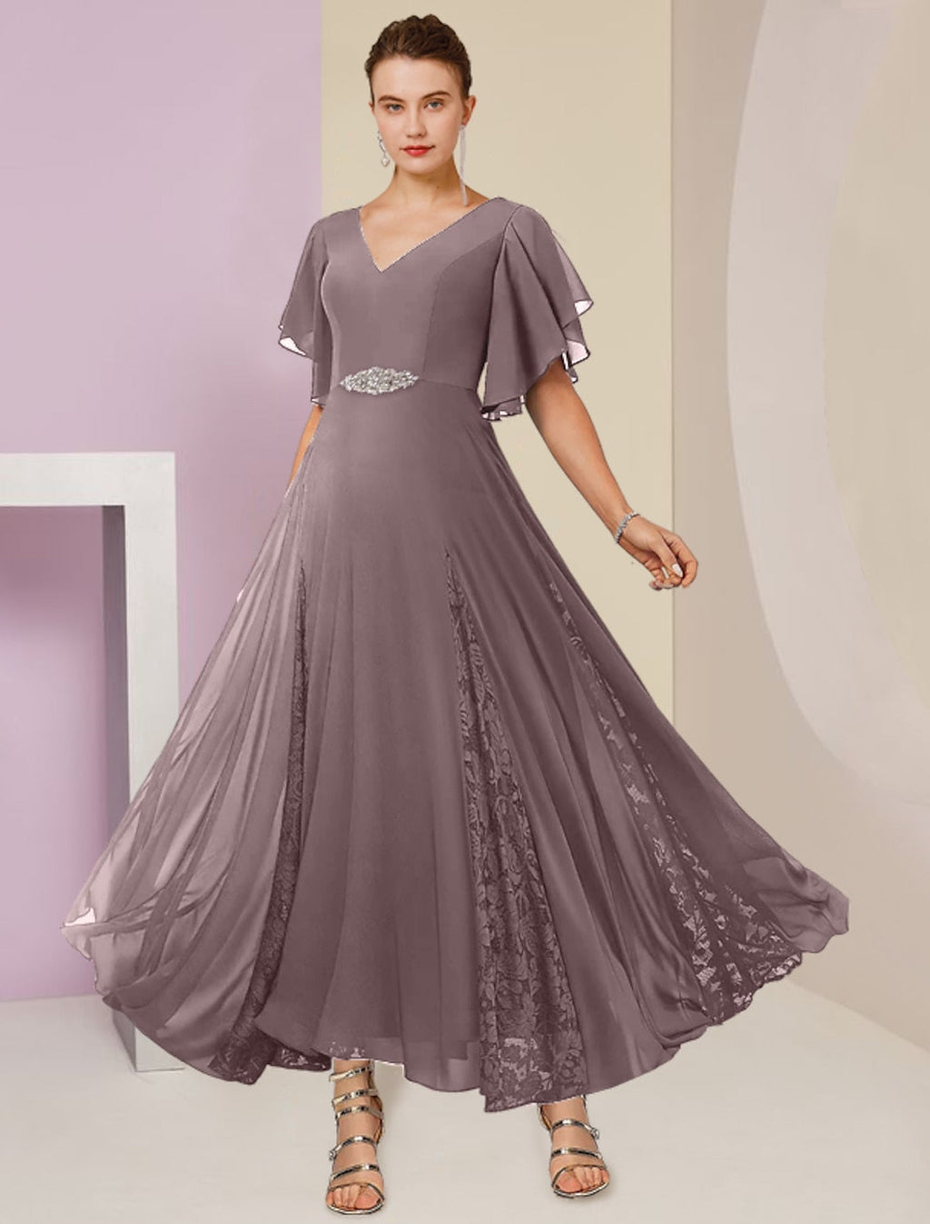 Vestidos de madre de la novia con escote en V, corte princesa y apliques