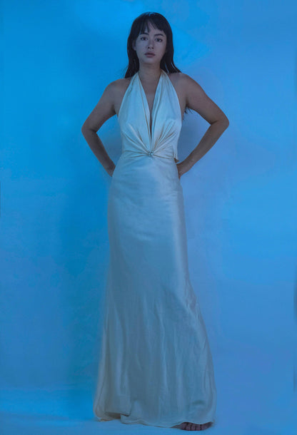 100% Mulberry Silk Jewel Halter Neck Dress Gown