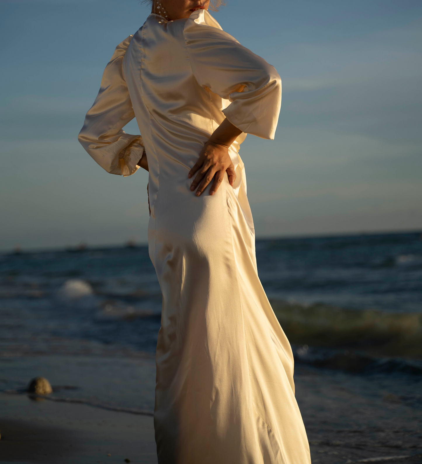 100% Mulberry Silk Jayda Dress Gown Champage White
