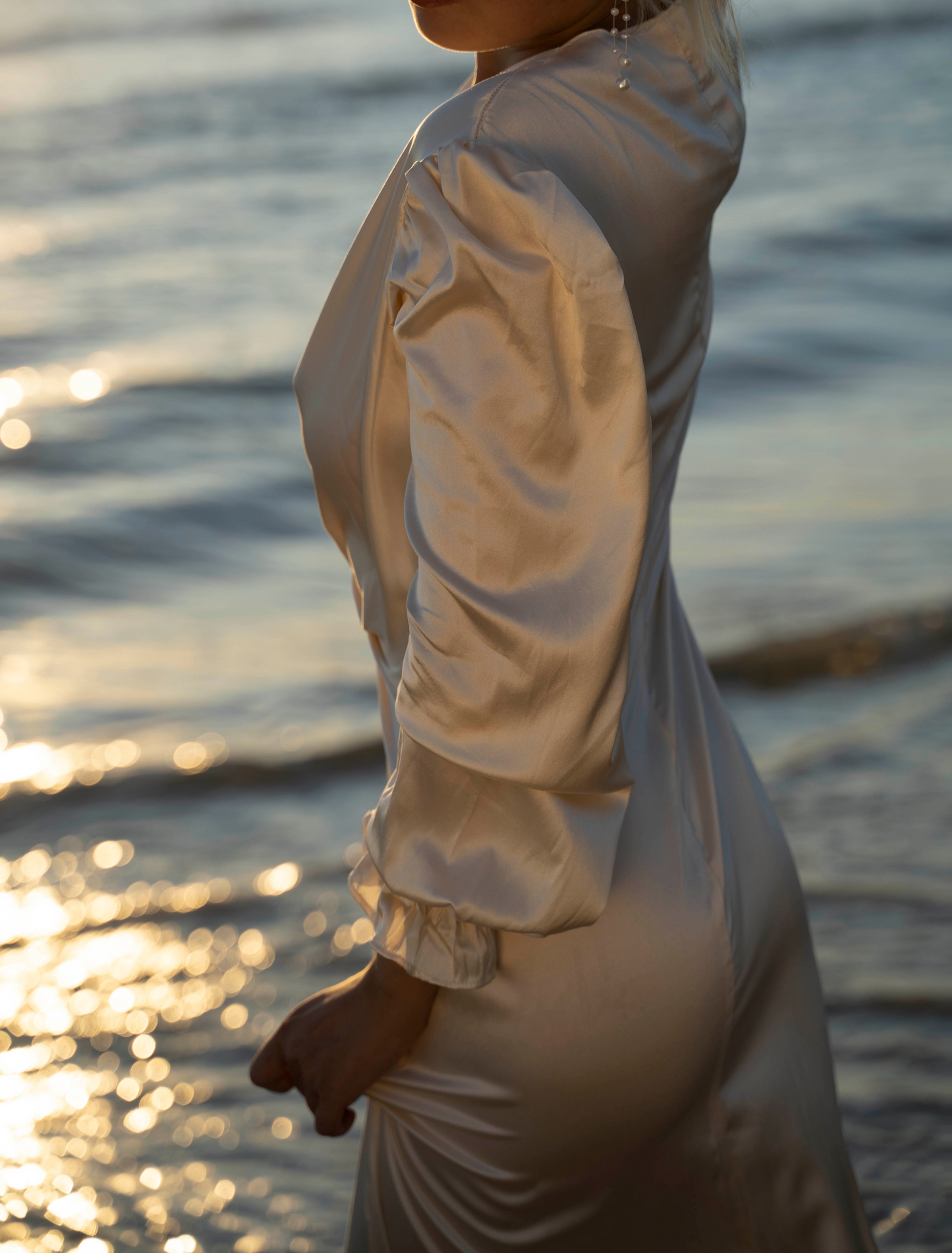 100% Mulberry Silk Jayda Dress Gown Champage White