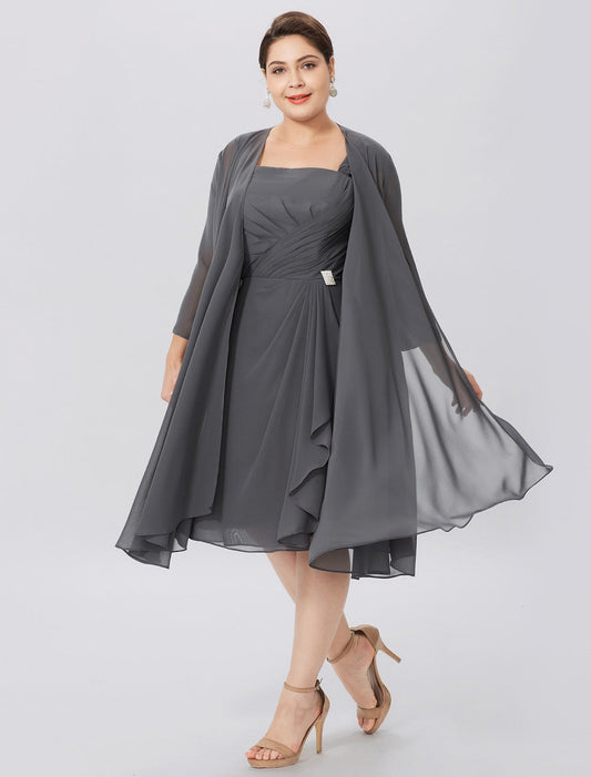 Vestidos de madre de la novia de corte A/princesa con tirantes finos hasta la rodilla