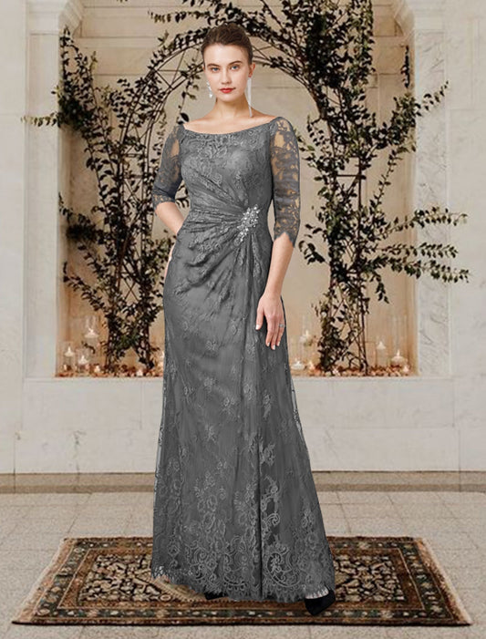 Vestidos de madre de la novia de corte A/princesa con escote joya y largo hasta el suelo