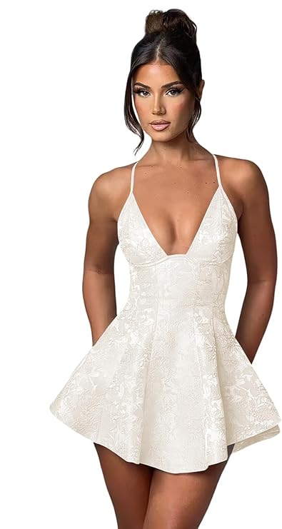 Kurzes A-Linie Neckholder Rückenfreies Homecoming-Kleid Satin Rüschen Jacquard Partykleider