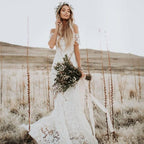 Vestido de novia de encaje sirena color marfil con escote palabra de honor, vestido de novia playero WD288