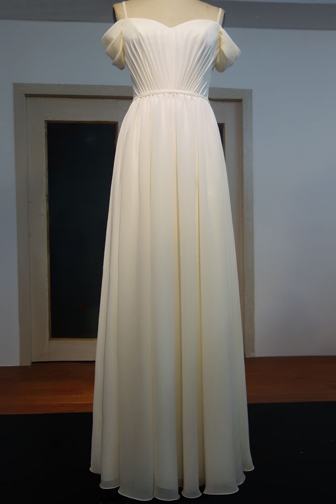 Elfenbein Spaghettiträger Herzausschnitt A-Linie Bodenlang Rüschen Chiffon Ballkleider