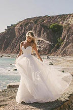 Ivory Tulle Destination Sweetheart Spaghetti Strap  Wedding Dress WD082