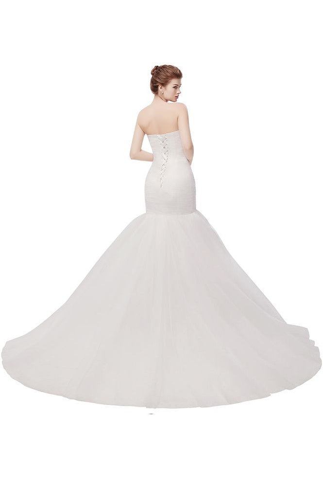 Ivory Tulle Sweetheart Mermaid Strapless Wedding Dresses with Lace-up