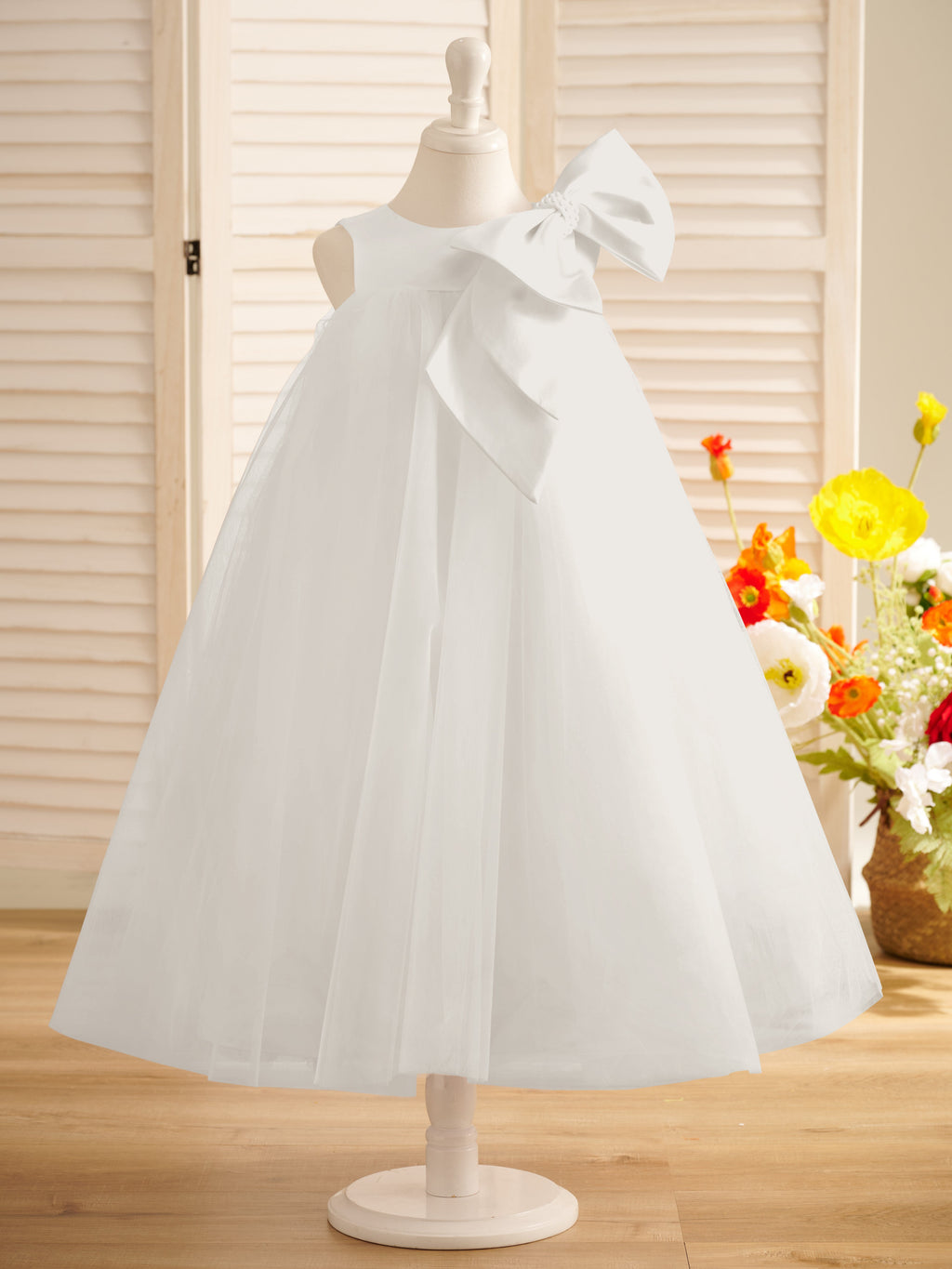 Vestido de tul con lazo grande y corte A hasta la rodilla para niña pequeña
