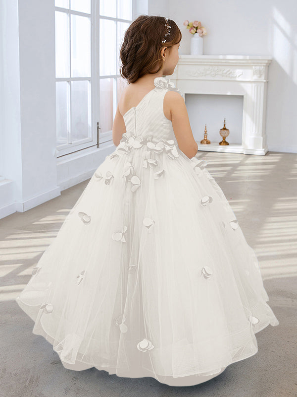 Duchesse-Linie/Princess-Linie Tüll Bodenlang Blumenmädchenkleid 