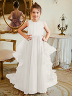 Duchesse-Linie/Princess-Linie Satin Tüll Bodenlang Blumenmädchenkleid 