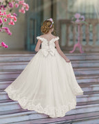 Vestido de fiesta/princesa de encaje con cola larga, color rosa, para cumpleaños