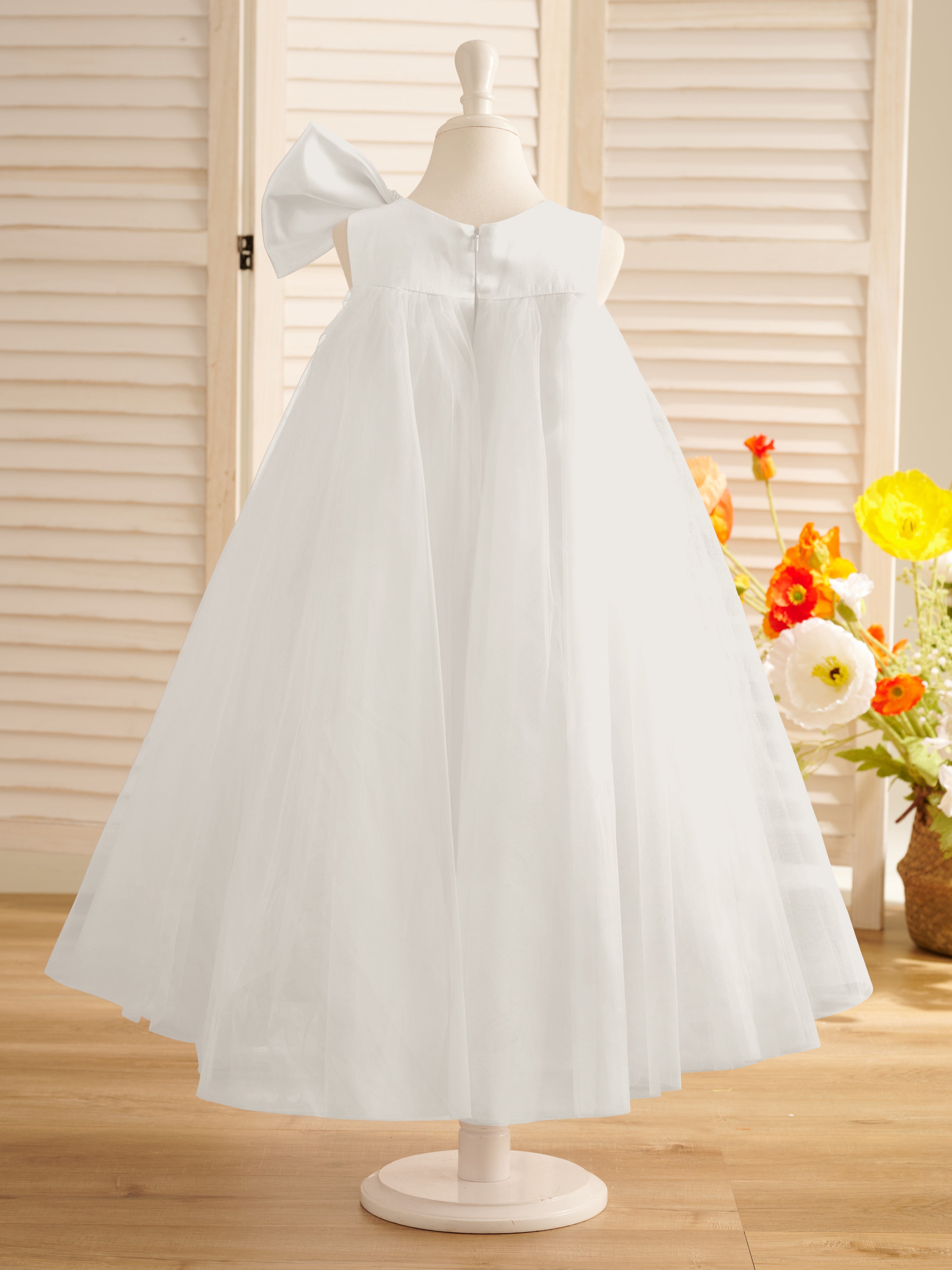 Vestido de tul con lazo grande y corte A hasta la rodilla para niña pequeña
