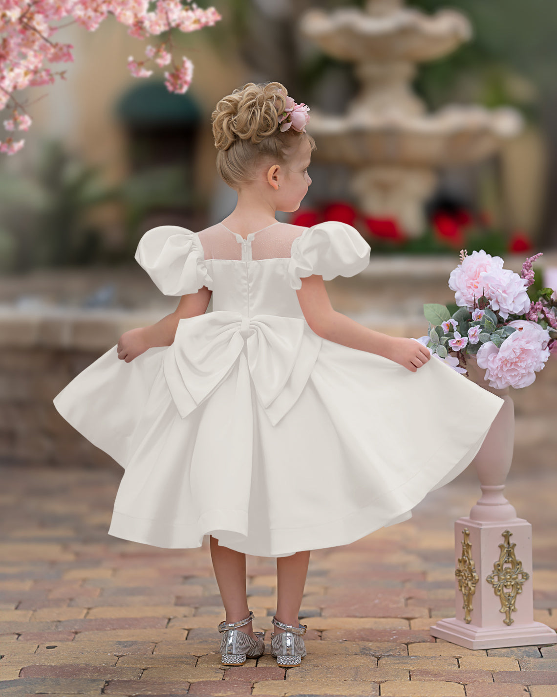 Duchesse-Linie/Princess-Linie Satin Knielang Blumenmädchenkleid 