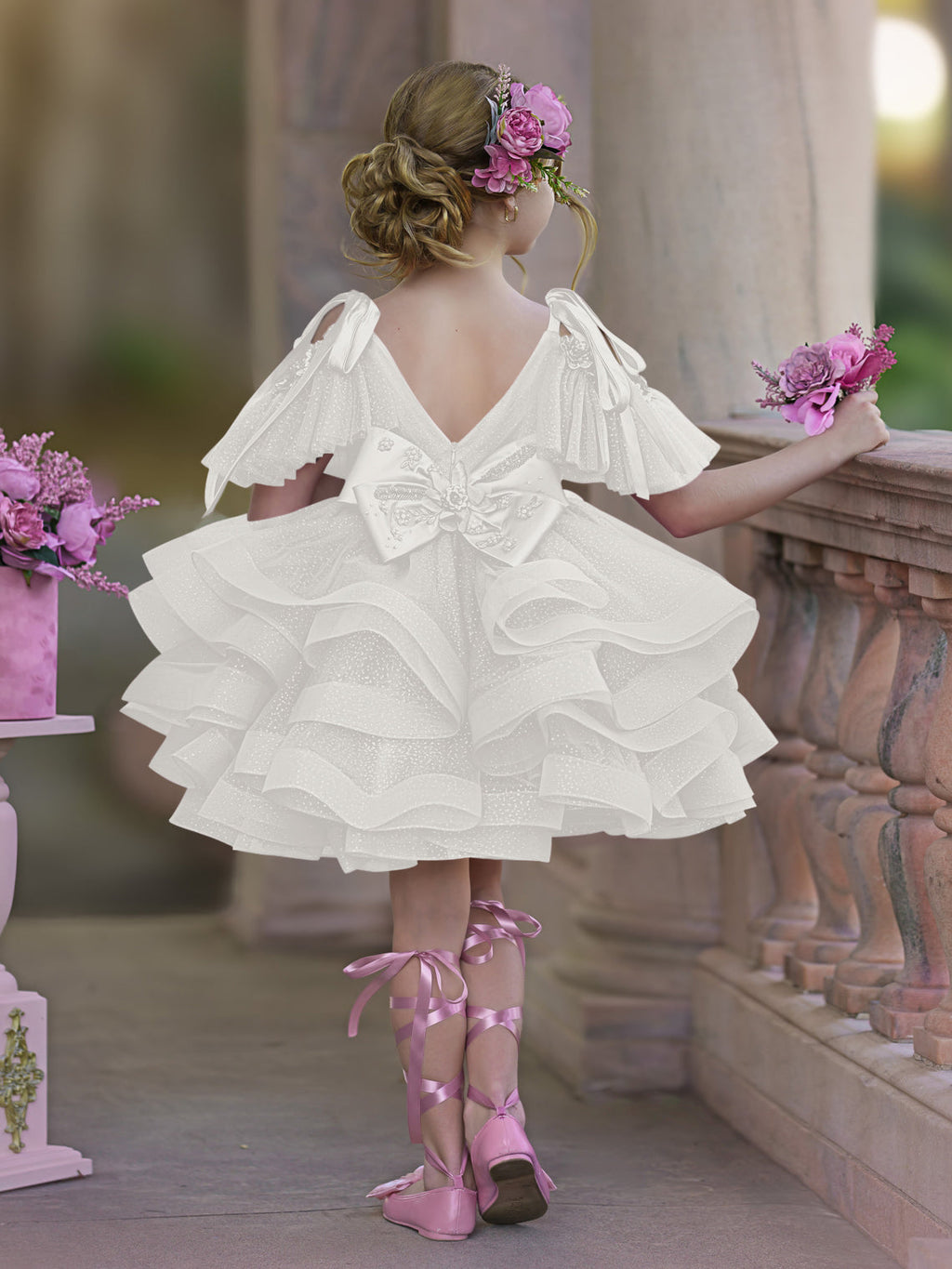 Vestido de fiesta/princesa de tul hasta la rodilla para niña de las flores de cumpleaños