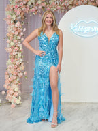 Sonia | Vestidos de fiesta de sirena con escote en V, encaje y lentejuelas color jade con abertura