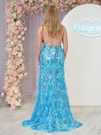 Sonia | Vestidos de fiesta de sirena con escote en V, encaje y lentejuelas color jade con abertura