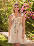Quinta | Vestidos de fiesta cortos de tul con flores 3D
