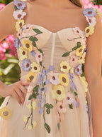 Quinta | Vestidos de fiesta cortos de tul con flores 3D