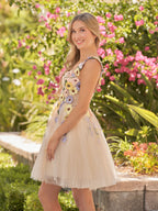 Quinta | Vestidos de fiesta cortos de tul con flores 3D