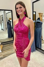 Halter Ruched Short Party Dress