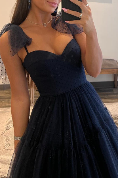 Skyler | Vestido de fiesta de tul con lunares y escote en forma de corazón en A