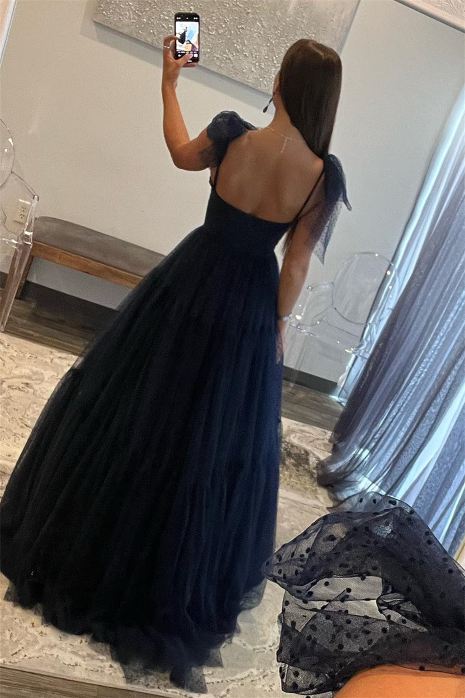Skyler | Vestido de fiesta de tul con lunares y escote en forma de corazón en A