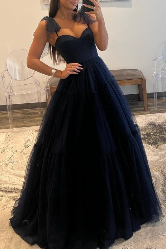 Skyler | Vestido de fiesta de tul con lunares y escote en forma de corazón en A