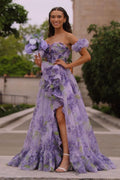 Kay | Vestido de fiesta floral sin tirantes, corte A y mangas desmontables