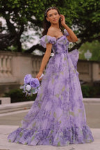 Kay | Vestido de fiesta floral sin tirantes, corte A y mangas desmontables