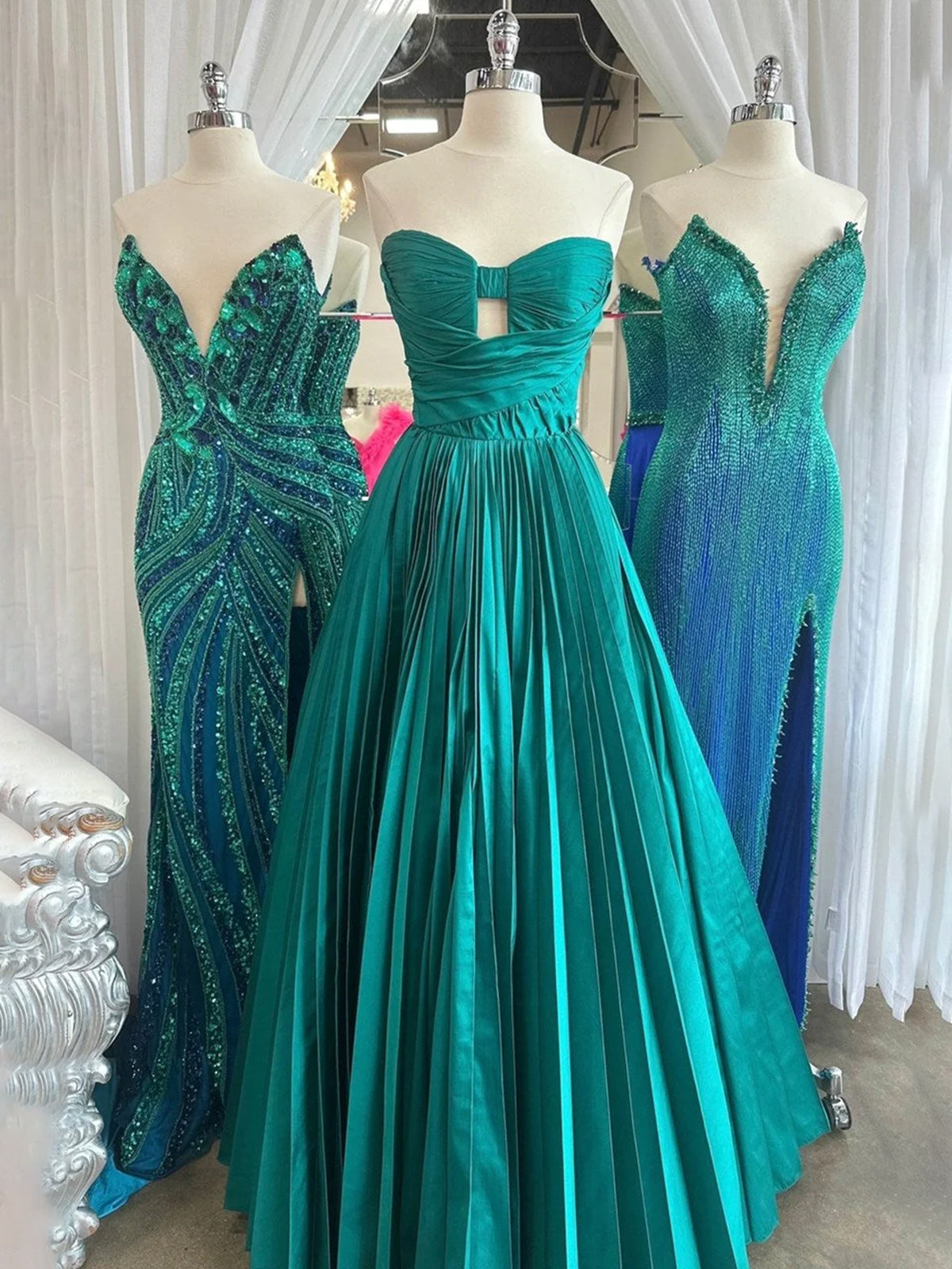 Kenji | Red Satin Strapless Keyhole Ball Gown