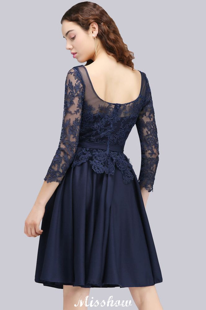 Vestidos de dama de honor cortos con apliques de encaje y mangas 3/4, vestido informal diario